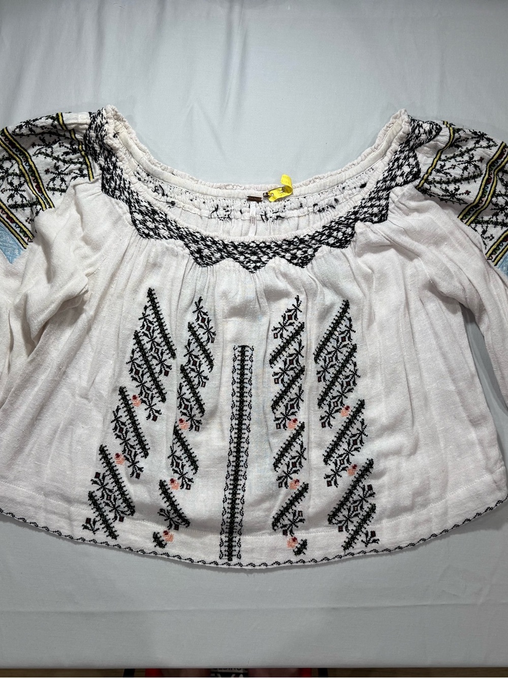 Free People Boho Embroidered White Peasant Top - Women's Size S